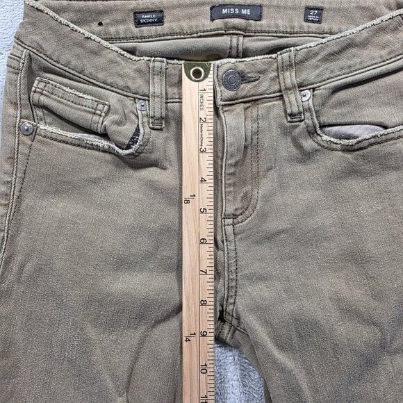 Miss Me Jeans Women's Size 27x27 Army Green Ankle Skinny Raw Hem Mid Rise - Picture 9 of 10